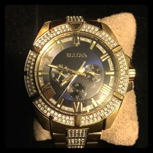 Bulova swarovski crystal blue dial watch